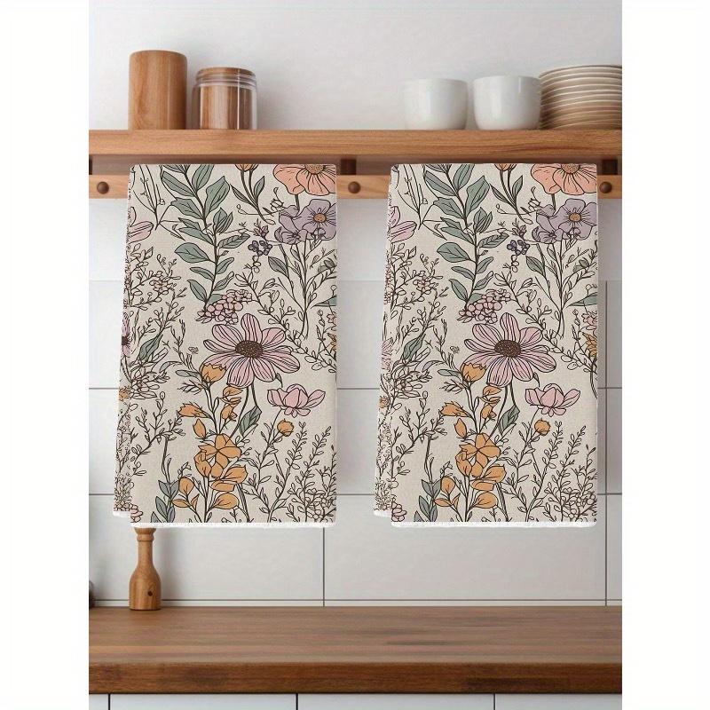 

2 шт. Винтажные кухонные полотенца с цветочным рисунком, Кухонные полотенца в стиле ретро 70-х, Посудные полотенца, Кухонные салфетки 40*60cm разноцветный