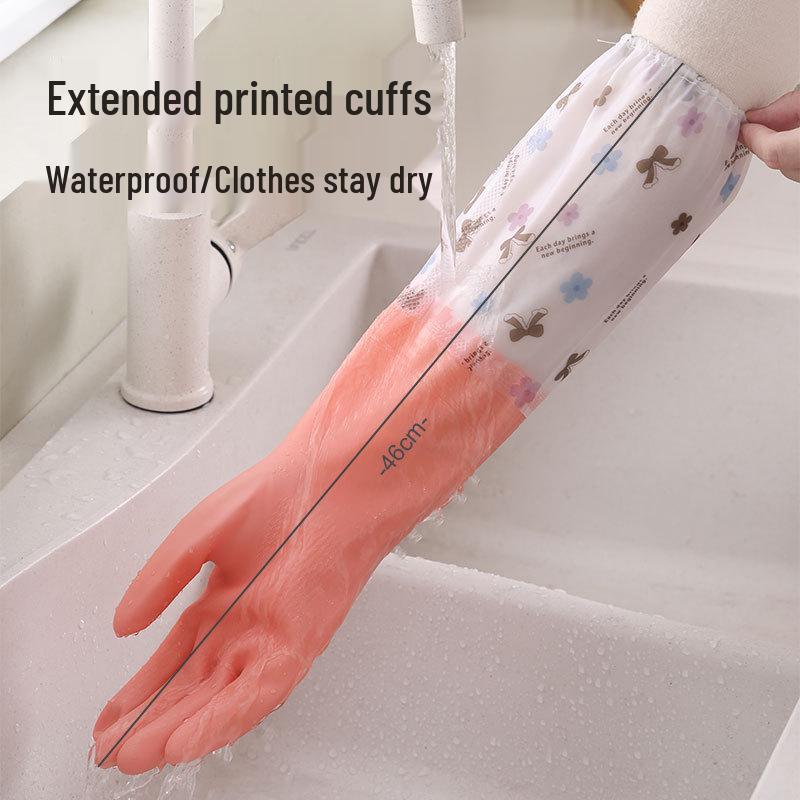 Thickened Long Cuff Waterproof Latex Kitchen Gloves for Dishwashing and Laundry