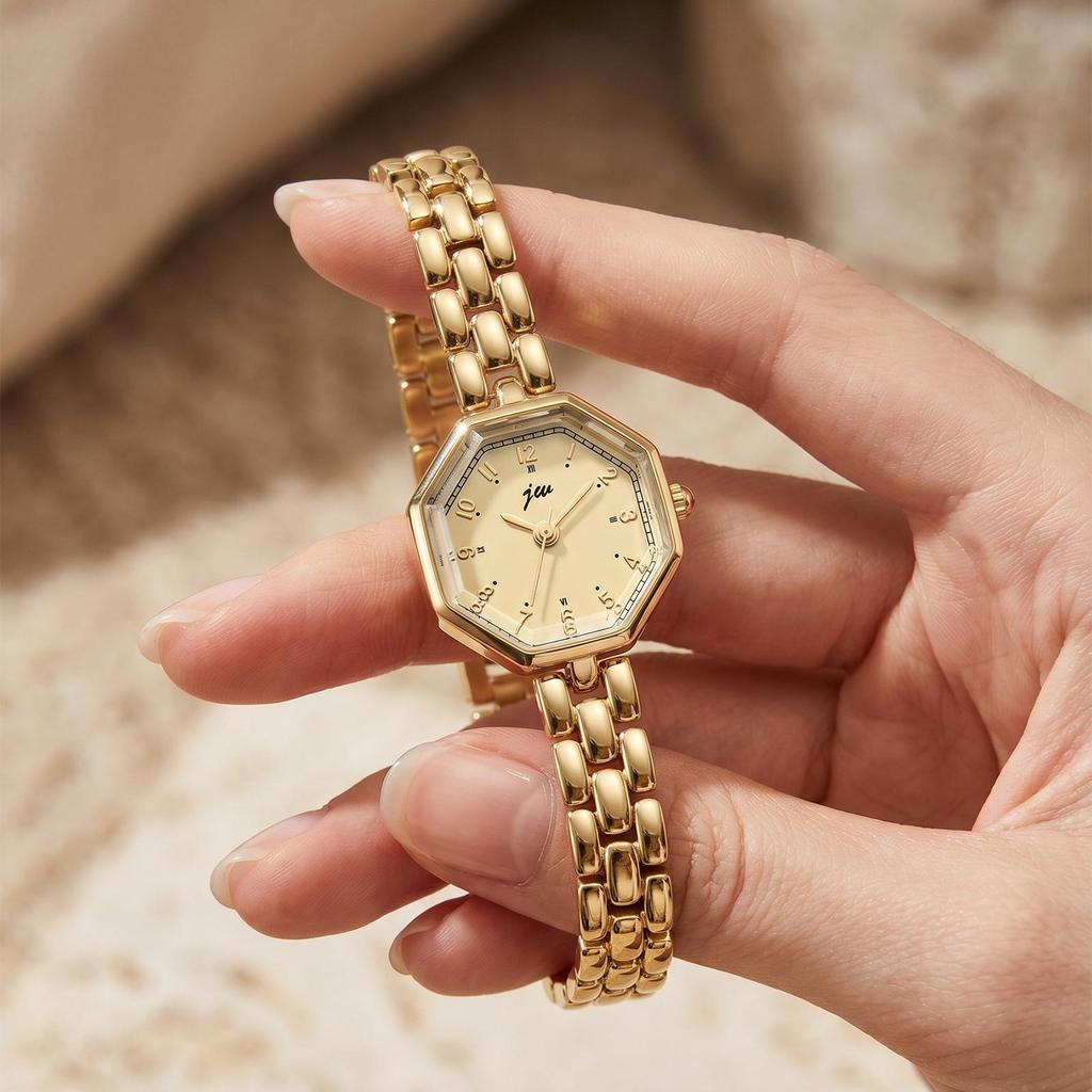 Gedi Women's Octagonal Quartz Watch with Steel Strap - Elegant Digital Scale, Light Luxury, Casual Style
