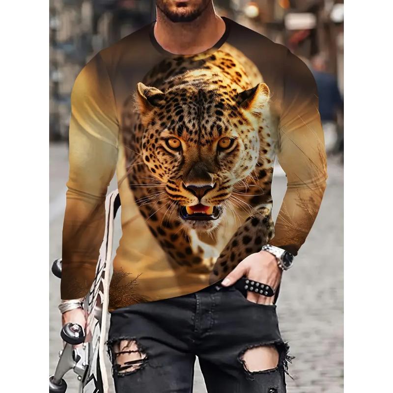 Men's Long Sleeve T-Shirt Autumn New 3d Print Animal Leopard Graphics T Shirts Spring Casual Hip Hop Tops Men Oversize Clothing