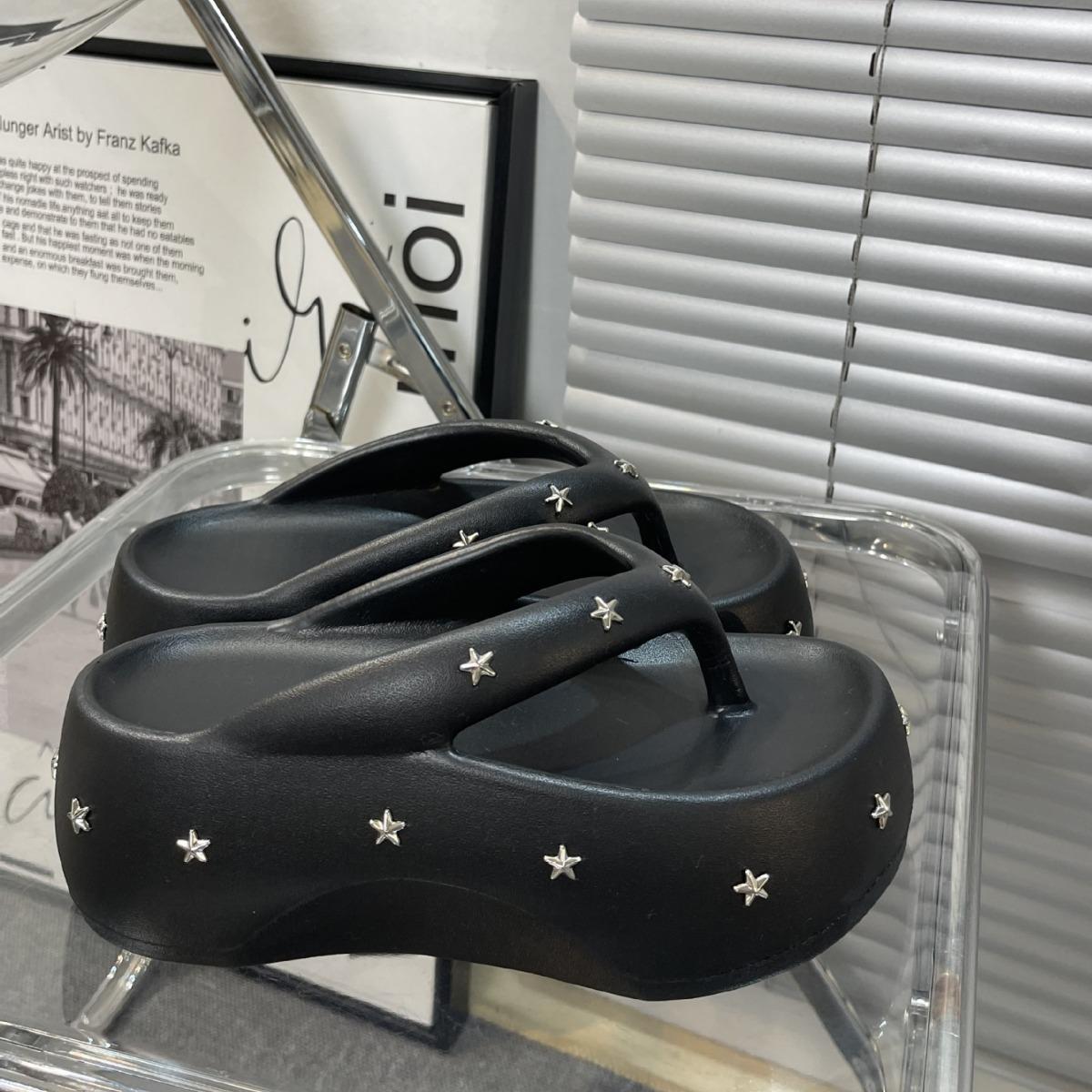 

Fashion Summer Wedge Platform Flip Flops Thick Soles 7CM High Heels Beach Shoes Punk Slippers Women Opened Toe Sandals Chaussures Femme 35-36 чёрный