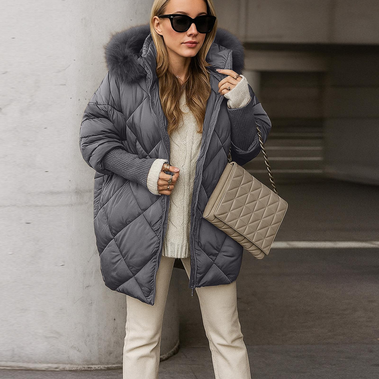 

Куртки для женщин Куртка на флисовой подкладке Зимние пальто Пальто пуховик с капюшоном и карманами на молнии S