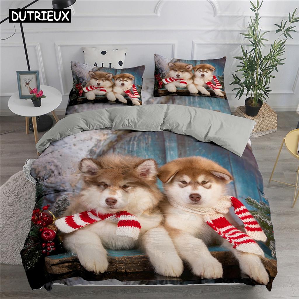 Lovely White Dogs Bedding Set Animal Fashion 3D Print Comforter Luxury Queen King Single Size Duvet Cover Set Home Textile Decor