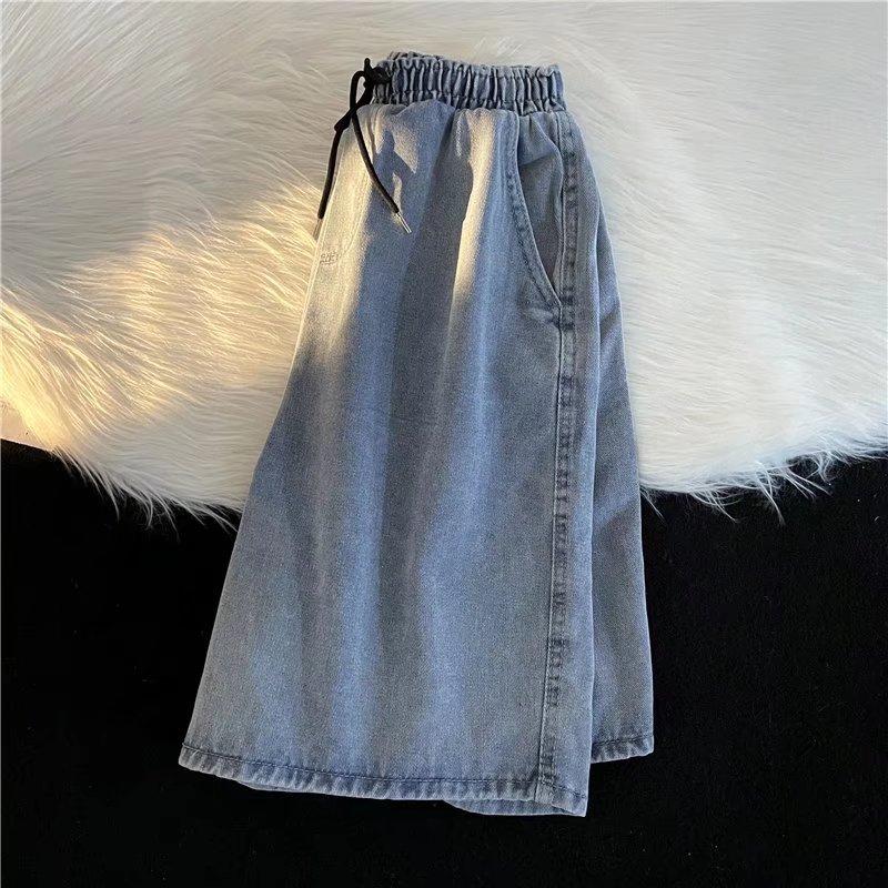 Japońskie Vintage Szorty Jeansowe do Prania Męskie Letnie Luźny Krój Szeroka Nogawka Spodnie Plażowe Sportowe Casualowe Szorty Średniej Długości