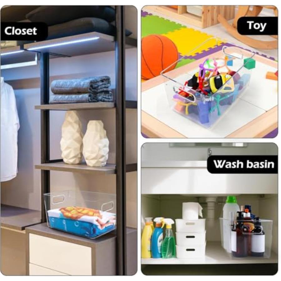 Clear Plastic Storage Bins 8 Pack - Pantry Organizers and Storage Fridge Organizer Containers for Kitchen Cabinet Freezer Bathr