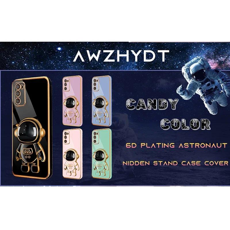 For Reno 12 Pro 13F Plating Astronaut Ring Stand Holder Case For OPPO A60 A79 A98 Realme C67 C65 Soft Silicone Shockproof Cover