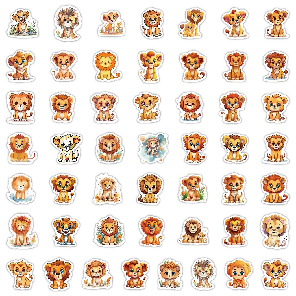 50 Cute Little Lion Stickers Pack Skateboard Suitcase Decoration Stickers Waterproof Creative Computer DIY Stickers
