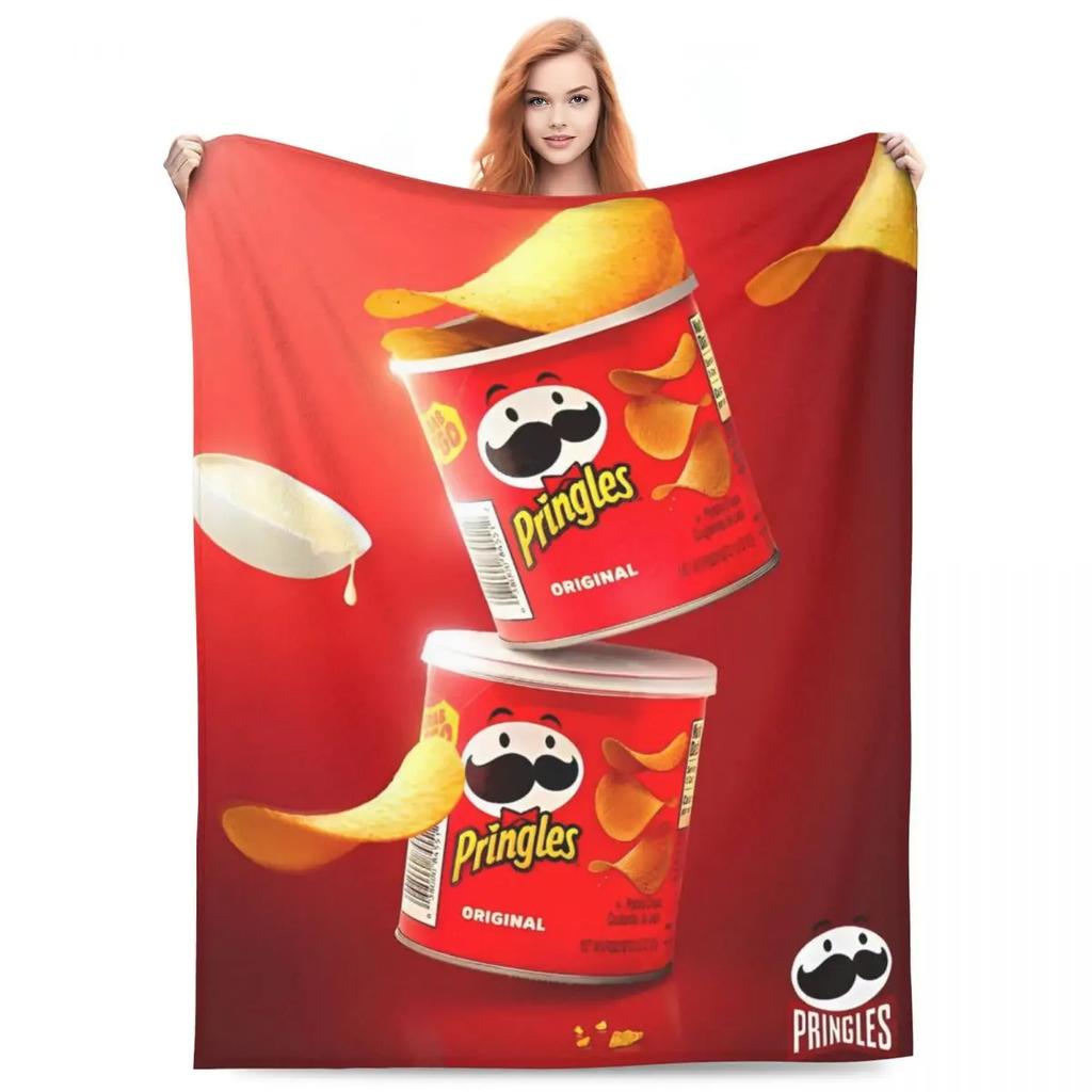 Pringles Chips Flanelltepper Potetsnacks Morsomme Kastepledd for Hjemmet 125*100cm Teppebit