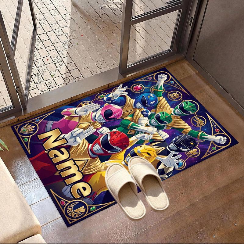 Custom Name Personalized Power Rangers Print Carpet, Versatile Home Decor Rug, for Playroom, Apartment, Balcony, Entryway, Hallway Gift