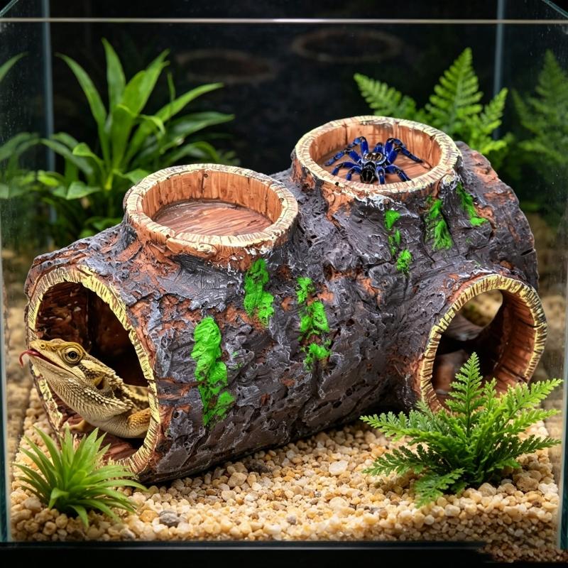Realistic Reptiles Cave Hide Box Safe Comfortable Shelter Waterer and Feeders For Geckos Turtles And Amphibians