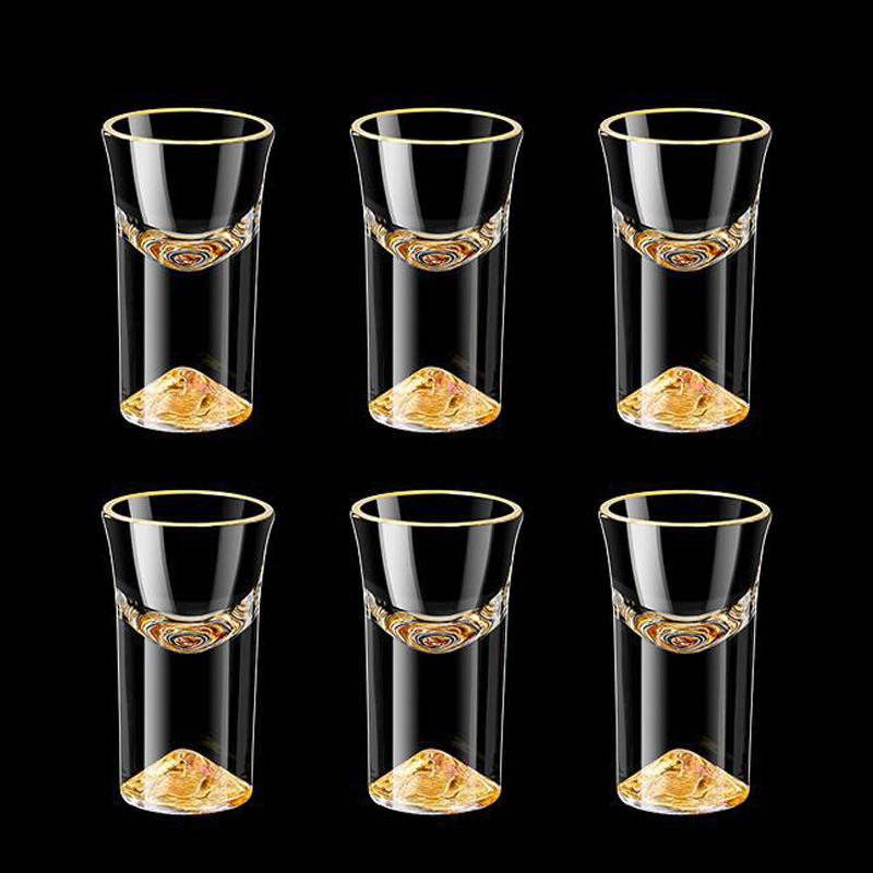 6pcs Golden Edged Short Glass Set Gold Foil/Blue Peak Spirits Cups Crystal Glass Sake Soju Brandy Teacup 15ml Glasses Set 6PCS