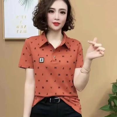 Summer Polo Collar Short Sleeve T-Shirt Casual Versatile Slimming Fashionable Mommy Tops