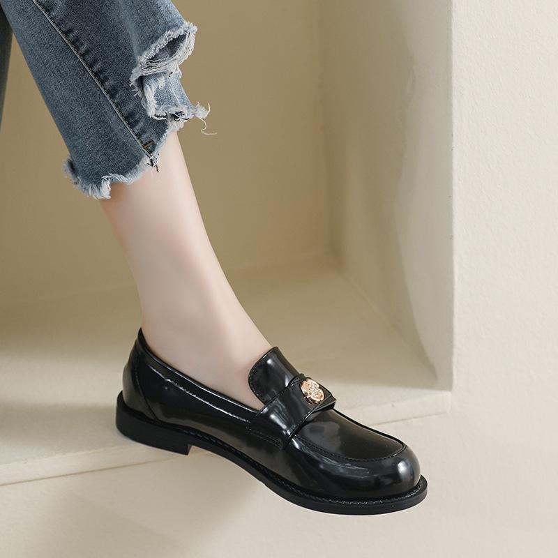 Small Gold Coin Women's Retro Autumn and Winter Platform Shoes Small Leather Shoes with Soft Soles Block Heels