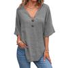 Top Estivi da Donna Scollo a V Manica a Tre Quarti Casual T-Shirt Tinta Unita Decorazione Bottoni Vestibilità Ampia Lunghezza Media Blusa