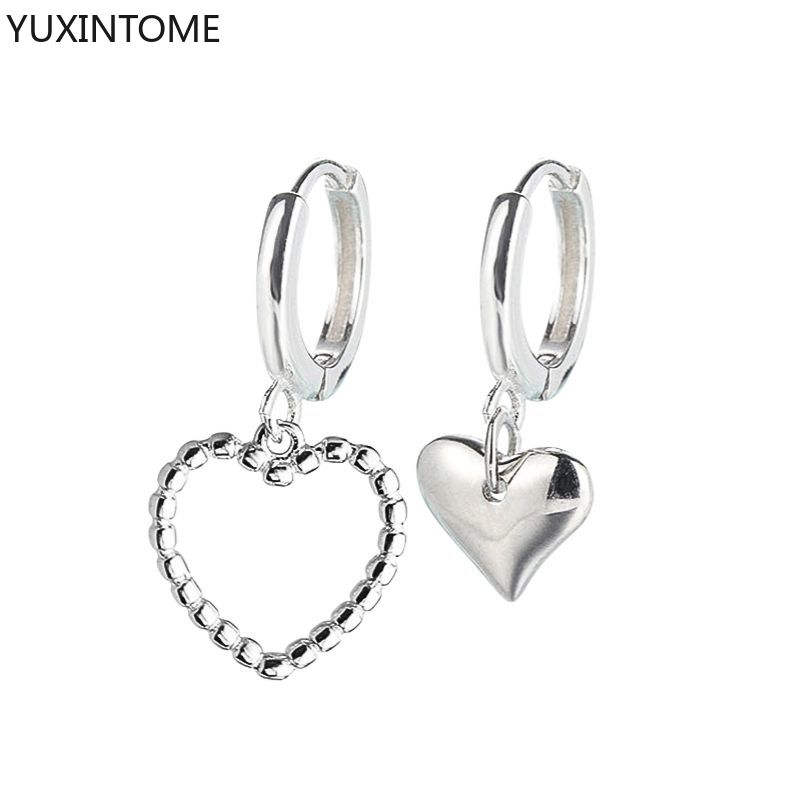 925 Silver Ear Needle Exquisite Heart Pendant Hoop Earrings Fashion Geometric Zircon Stud Earrings Women's Fine Jewelry