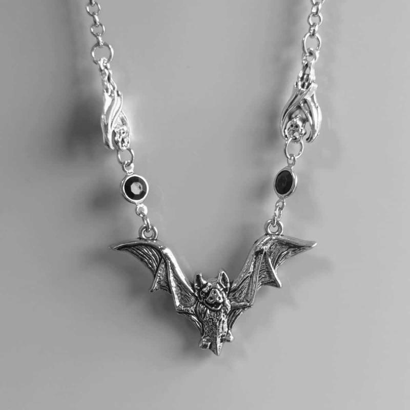 European & American Gothic Black Bat Crystal Bead Necklace