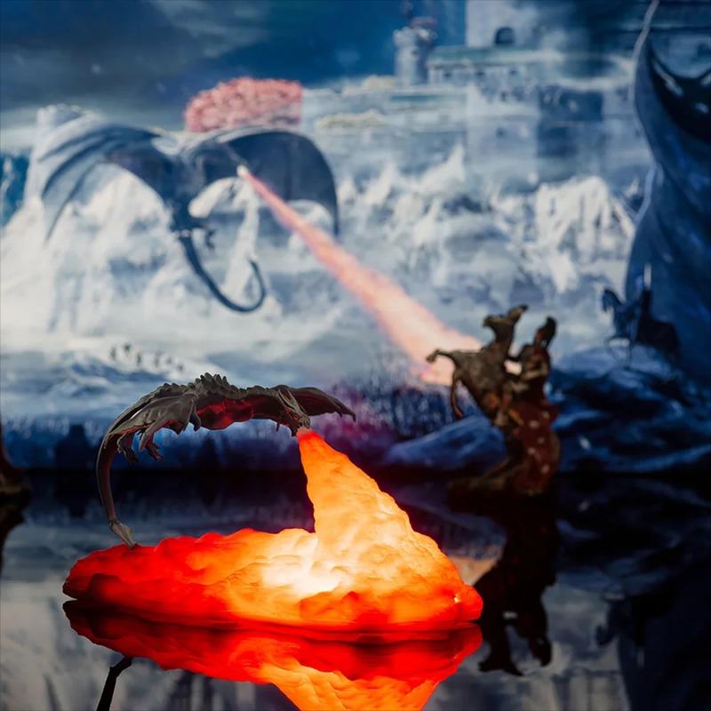 3D-gedruckte Flammenatem-Drachenlampe Schlafzimmer Kreative Nachtlichtdekoration Tischlampe LED-Lade-Nachtlicht Geburtstagsgeschenk