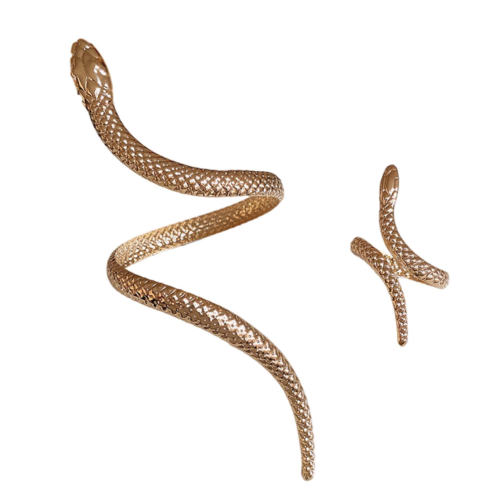 

Модное заявление Элегантный набор украшений со змеями Готический браслет-манжета и кольца на пальцы в виде змей для мужчин и женщин золотой