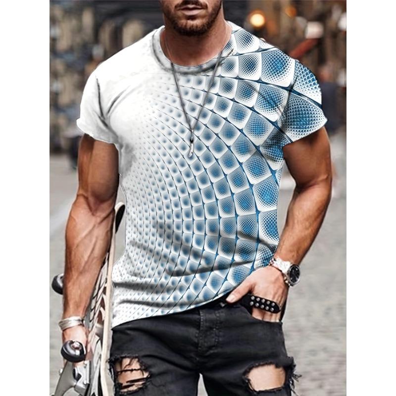Летний топ с принтом 3D-оптической иллюзии с круглым вырезом, модная повседневная мужская футболка с коротким рукавом S