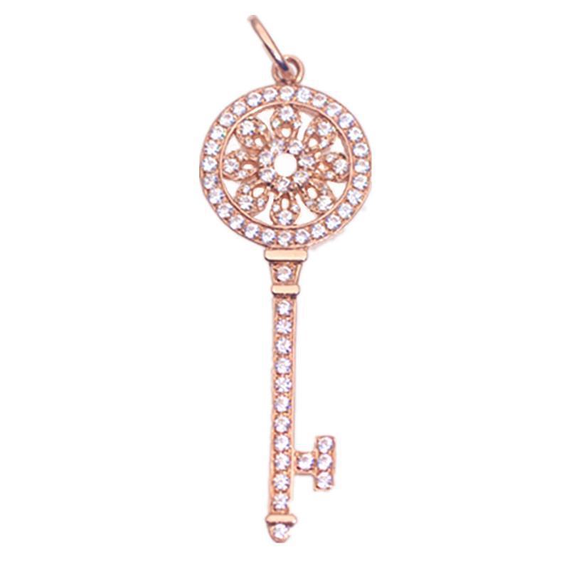 Exquisite Purple Gold Plated Rose Gold Fashion Trend Colored Gold Inlaid Zircon Key Pendant Simple Wind Collarbone Chain Women