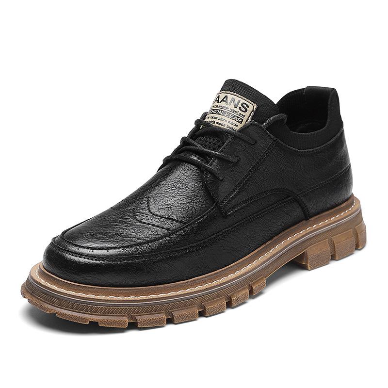 

Модная мужская кожаная обувь Модная повседневная обувь Ботинки для инструментов Зимние ботильоны в британском стиле Туфли из кожи с круглым носком 44 чёрный