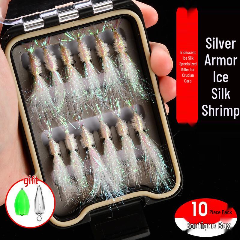 Ice Silk Shrimp Hook Fly Fishing Lure Set for Bass, Mackerel, and Aspius