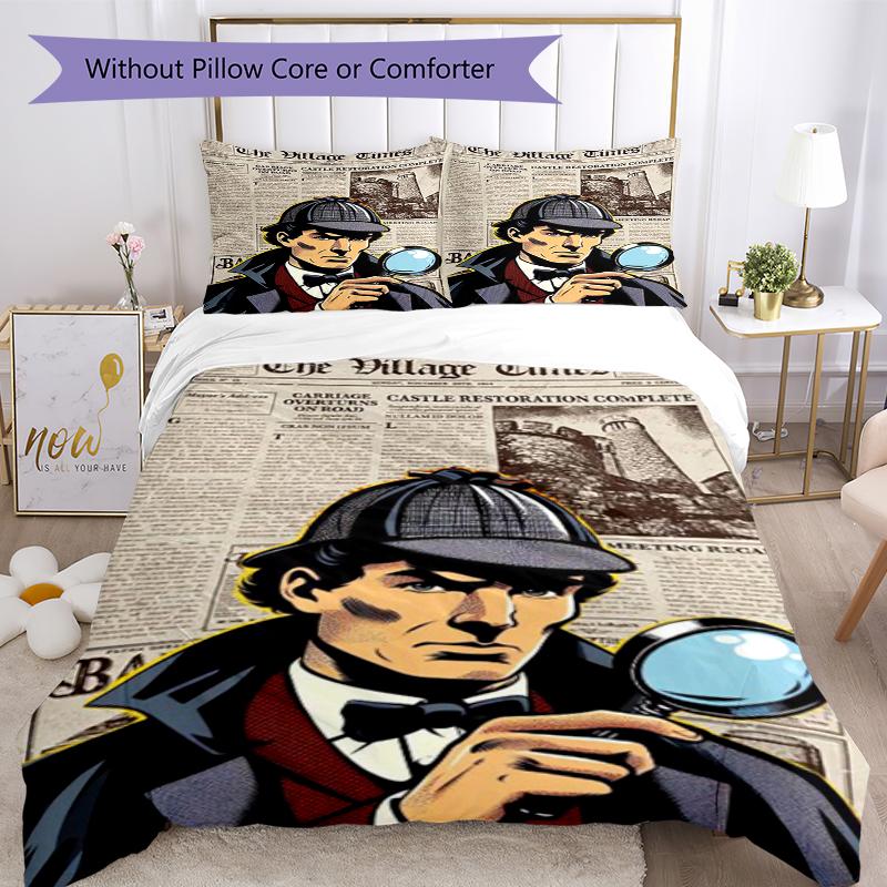 3pcs Sherlock Holmes Bedding Set Duvet Cover Closure Includes 1 Duvet Cover & 2 Pillowcases, Soft and Comfortable for All Seasons.