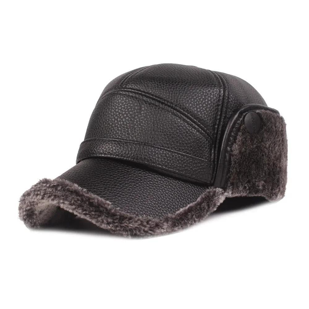 Multi Functional Foldable Winter Thickened Leather Cap with Built-in Earmuffs for Cold Wind As Warm Outdoor Sports Baseball Caps