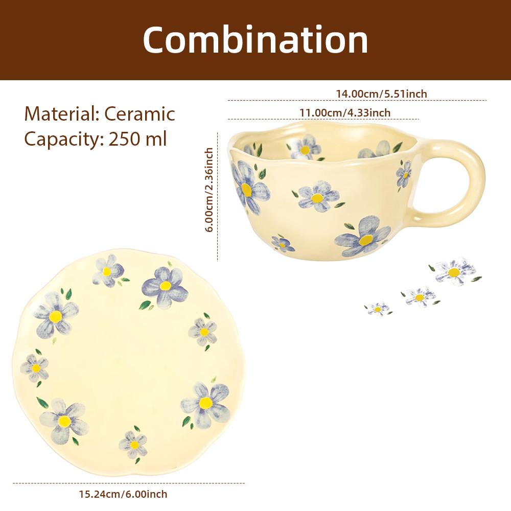 

Ceramic Mugs Coffee Cups Hand Pinched Irregular Flower Milk Tea Cup with Plate Ins Style Drinkware Breakfast Mug Kitchen 201-300ml
