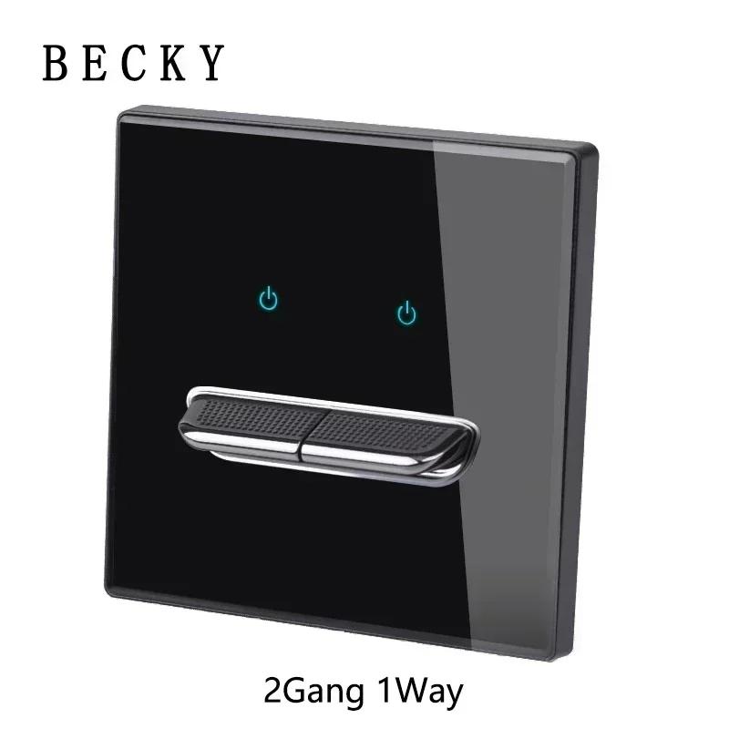 Black Tempered Glass Wall Switch Panel Led European 16a Socket Retro Toggle Light Switch Eu Uk Standard 2usb Socket 1Gang-4gang