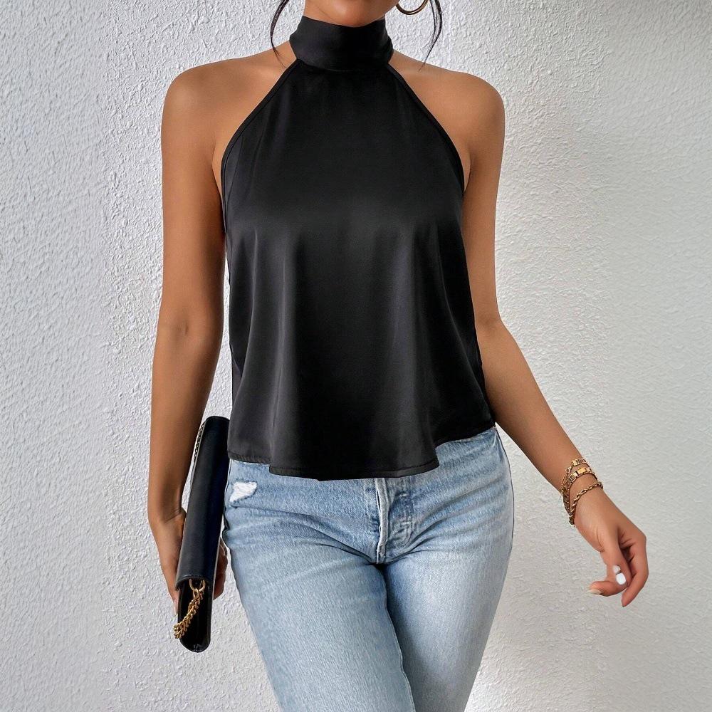 

2025 Женский сексуальный топ-халтер - Весенне-летний дизайн с открытой спиной Medium чёрный