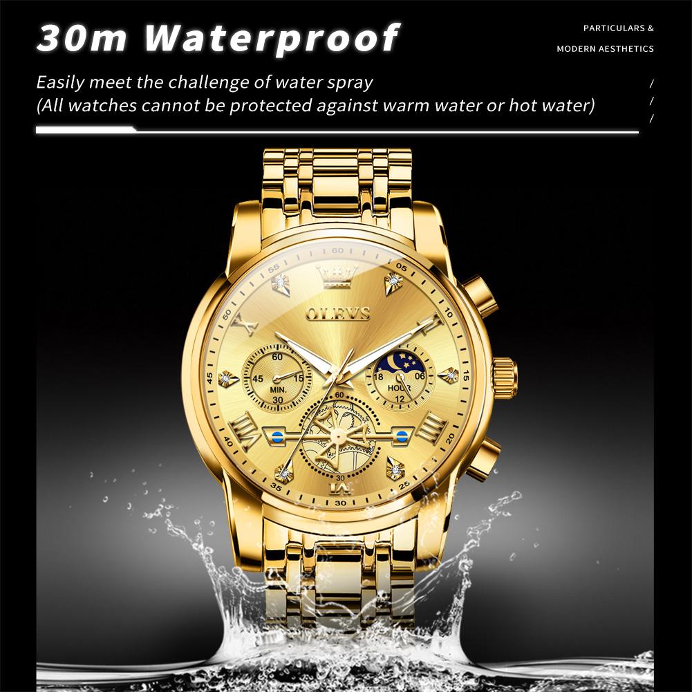 OLEVS 2856 Men's Watches Classic Multifunctional Fltwheel Chronograph Original Quartz Wristwatch Moon Phase 24 Hour Waterproof