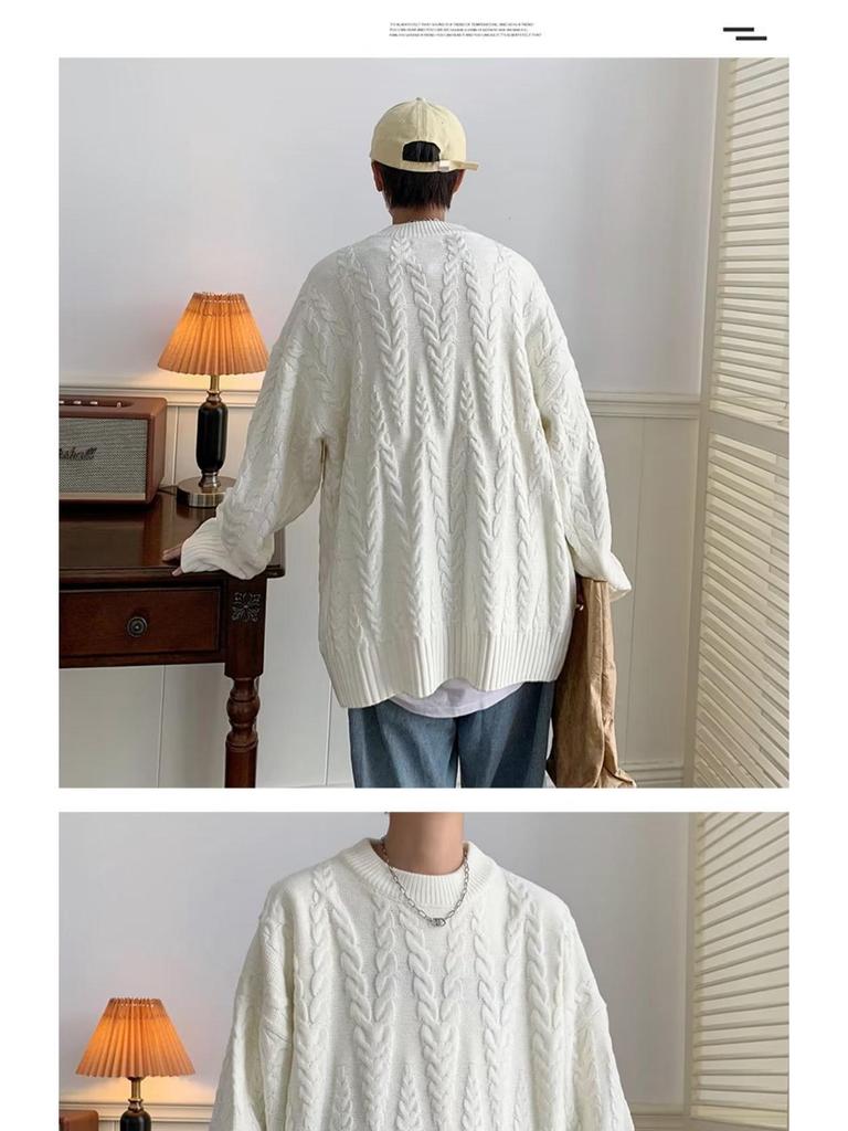 Herren Cardigan im koreanischen Stil mit Kreuzstich: Herbst/Winter Lässiger Strickpullover mit Rundhalsausschnitt, inspiriert von Hongkong.