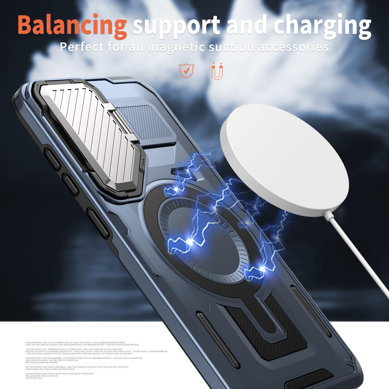 

For Samsung Galaxy S25/S24 Case Compatible with MagSafe Lens Lid Kickstand PC+TPU Back Cover Silver