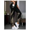 Women's High Waist Sports Leggings, Leopard Print, Black, Elastic, Comfort Fit