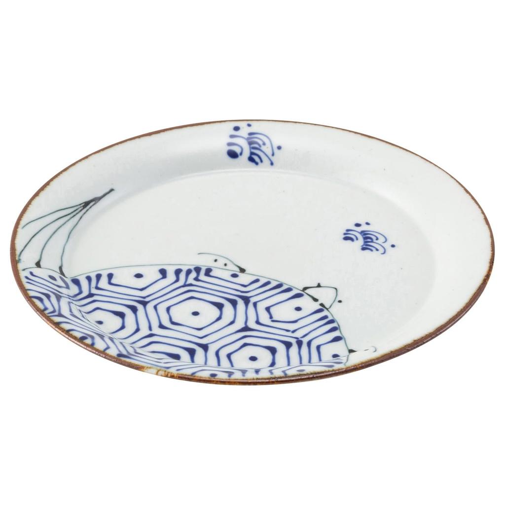 Hasami ware round porcelain turtle approximately 21cm in kotohogi microwave and dishwasher item number tray, design, diameter, blue, safe, 25292.