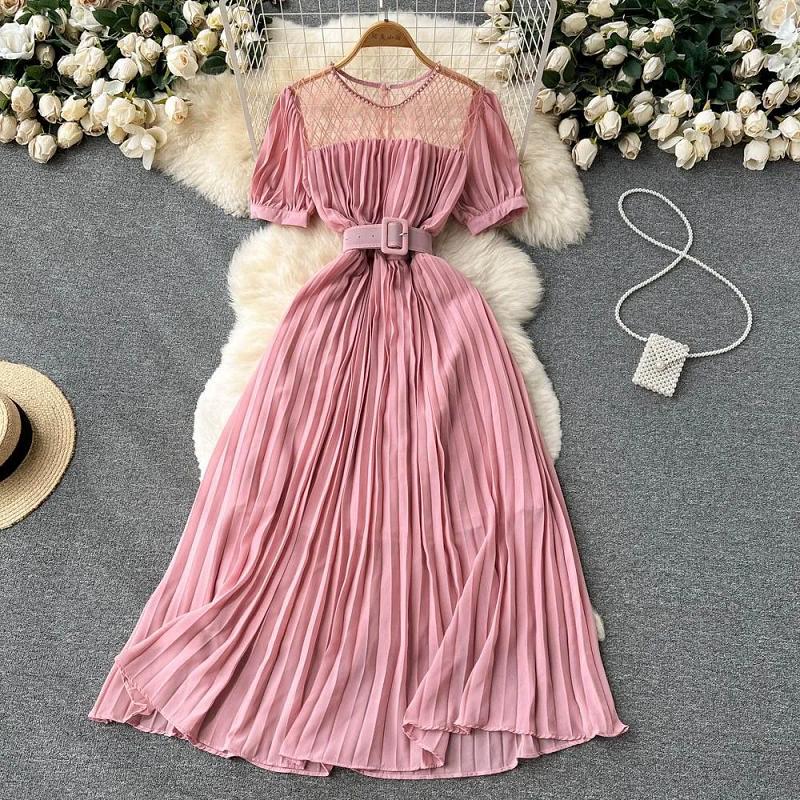 Женское летнее элегантное шифоновое платье с цветочным поясом — фото 5