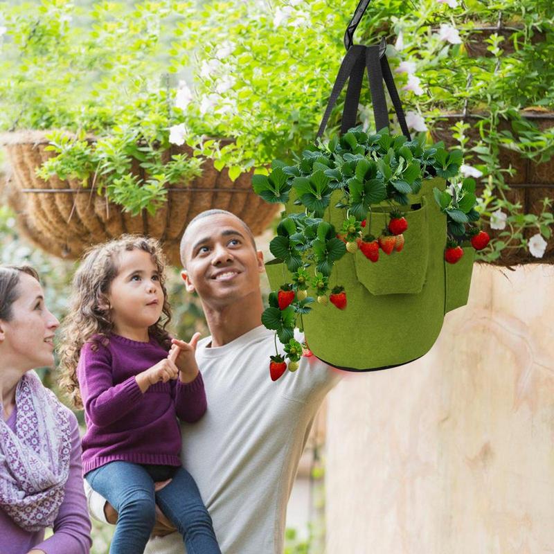 Strawberry Bags For Growing Hangable Tomato Planter 5 Gallon Breathable Felt Plant Grow Container For Garden Strawberries