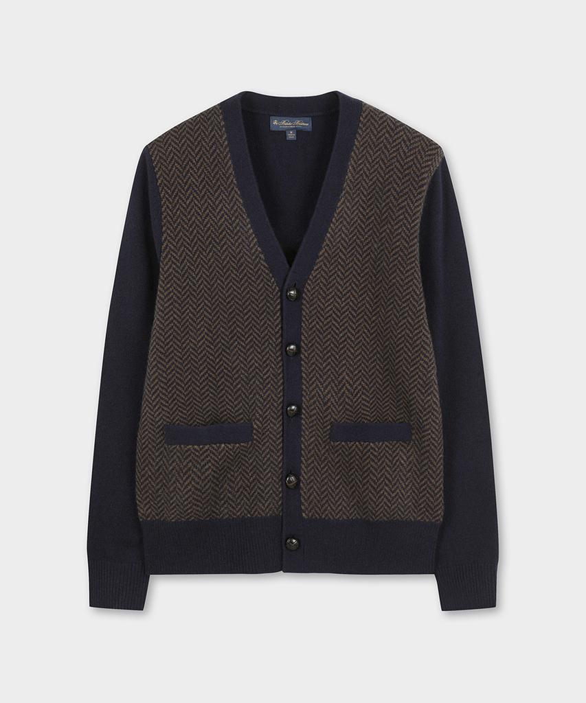 Brooks Brothers Wool Herringbone Cardigan (Navy) (Bbwcmm38954Ew)