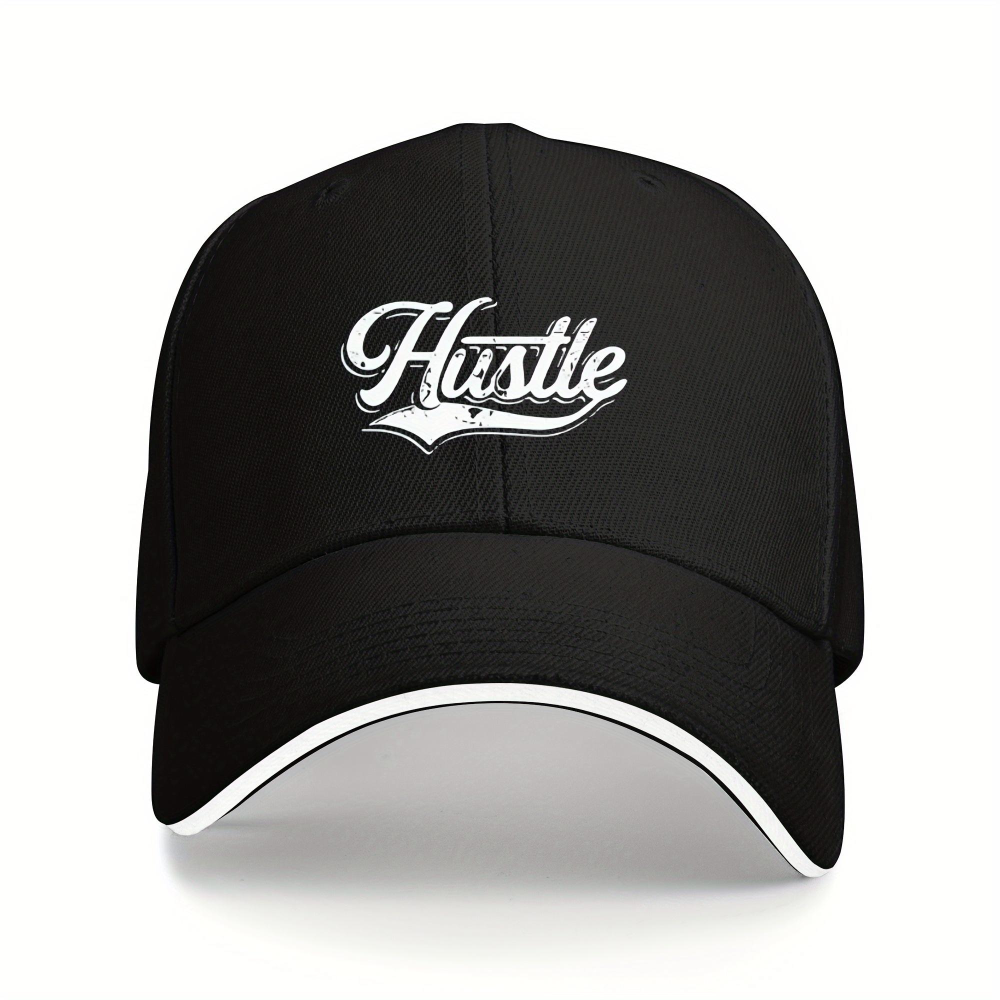

1 piece HUSTLE baseball cap with adjustable buckle retro black and white hiphop hat lightweight polyester suitable for Adjustable