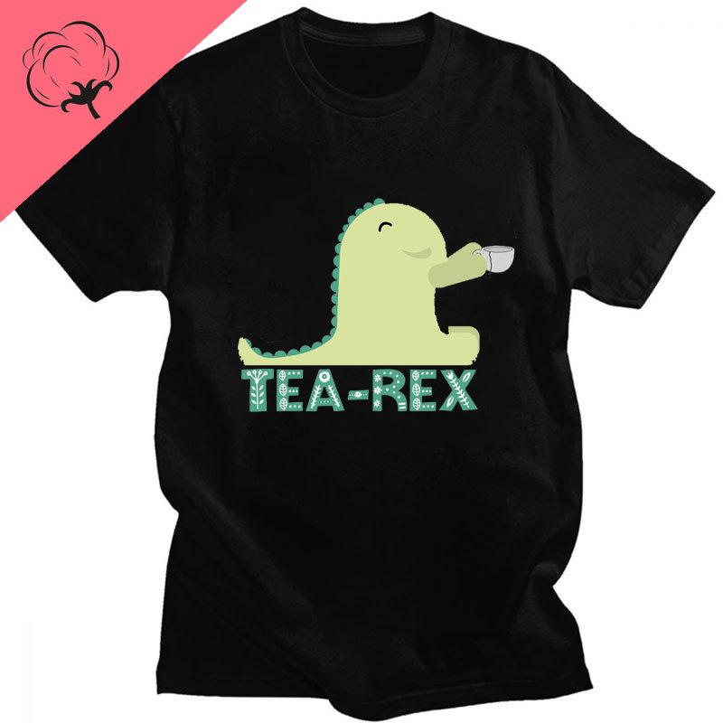Funny Tea Rex T-Rex Dino Men T Shirt Coffee Hot Drink Cartoon Kawaii Humor Women Graphic Tshirts Casual Anime cotton Top gothic