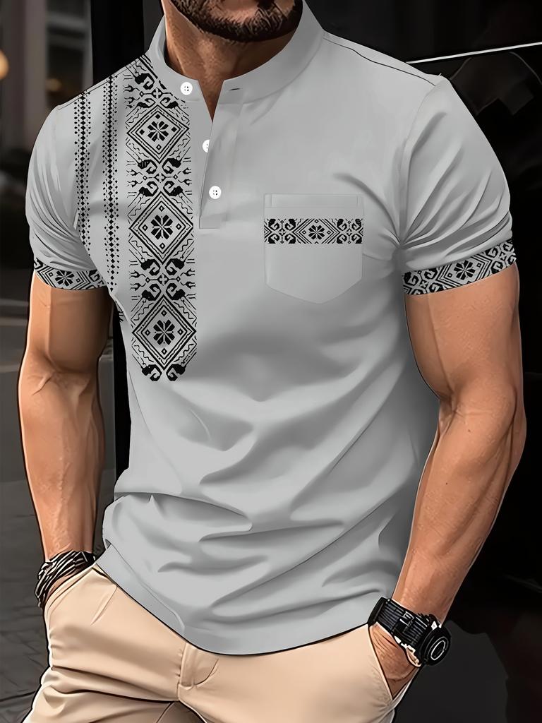 Casual Essential! Men's Short-sleeved Striped Polo Shirt, Versatile and Stylish.