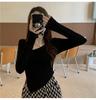 6880# Slim-Fit Spicy Girl Irregular Top - Square Neck Long Sleeve T-shirt for Autumn/Winter