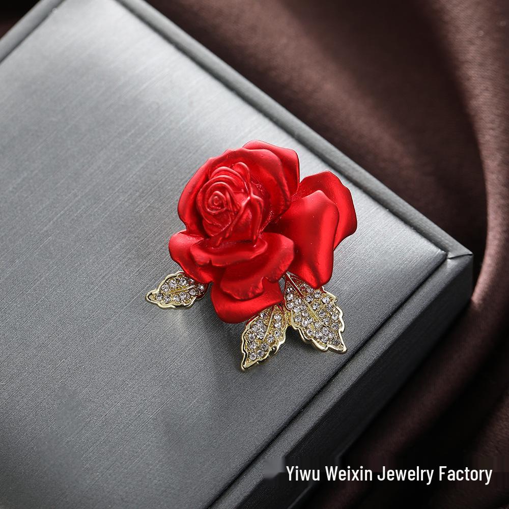Elegant Korean Rose Rhinestone Brooch - High-End Fashion Suit Decoration & Christmas Gift