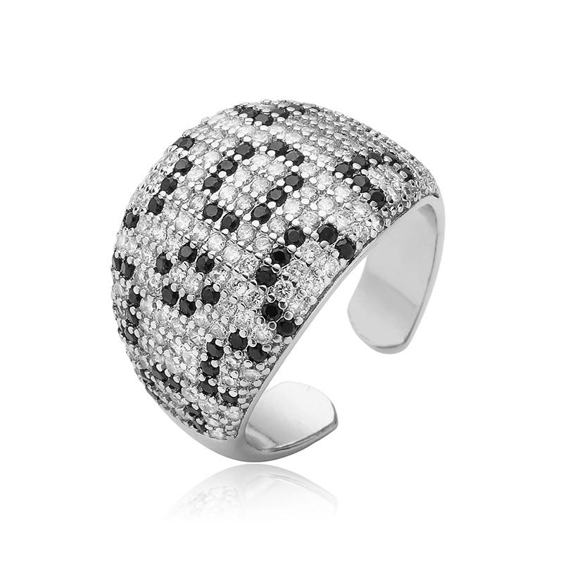 

HECHENG,Exquisite Light Luxury Leopard Print Inlaid With Two-Tone CZ Stone Brass Ladies Jewellery Open-end Adjustable Ring resizable мідний