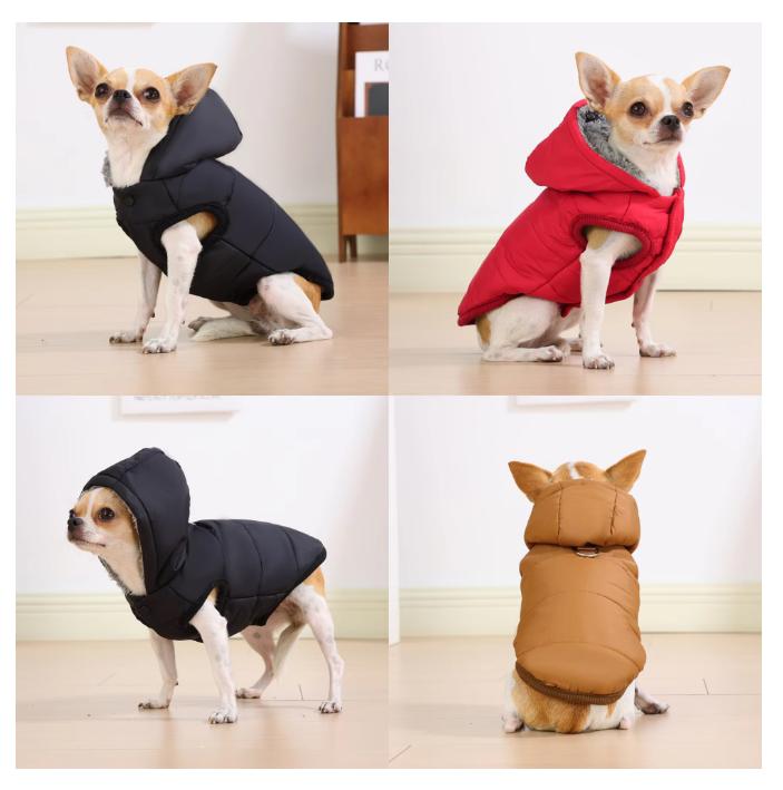 Windproof Hooded Dog Jacket Coat For Small Medium Dogs Cats Winter Warm Puppy Clothes with D-ring French Bulldog Pet Overalls