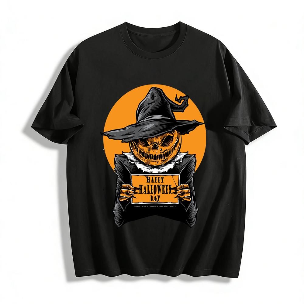 Halloween Pumpkin Scarecrow Graphic Casual Top Pure cotton T-shirt XXS