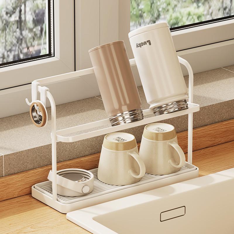 Cup Holder Double-Tier Tabletop Upside-Down Cup Drainer Cup Storage Rack