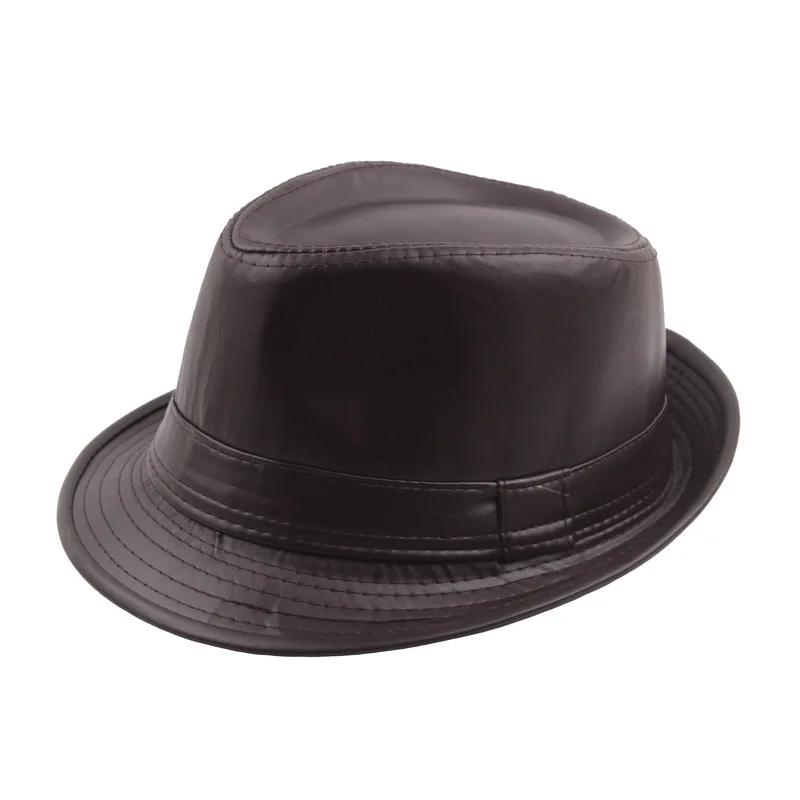 PU Leather Gift Fedoras  for Middle-aged and Elderly Autumn and Winter Outdoor Leisure Gentlemen Jazz Hat for Men Panama Hat