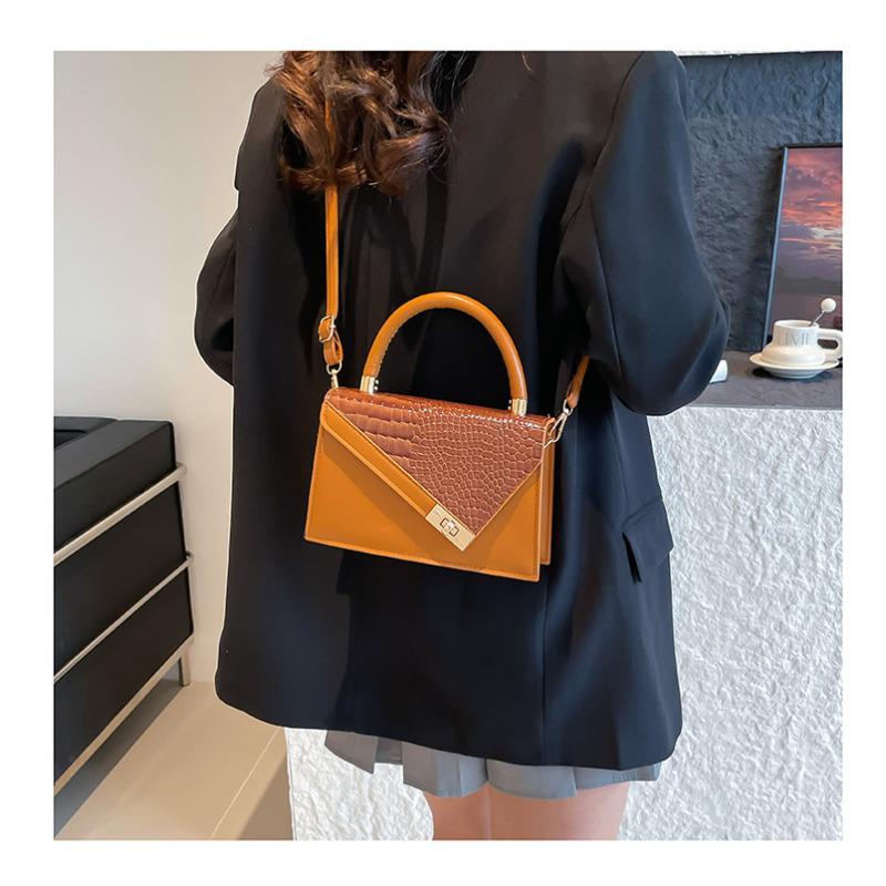 Korean Style Faux Leather Patchwork Bag for Women Stone Texture Square Shoulder Purse Casual Commuter Handbag CLE